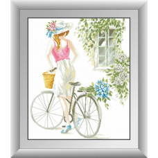 30456 Дівчина з велосипедом. Dream Art. Набір алмазної мозаїки (квадратні, повна)