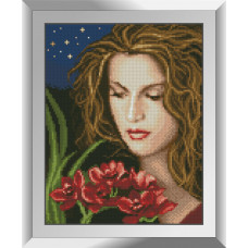 31332 Дівчина з орхідеєю. Dream Art. Набір алмазної мозаїки (квадратні, повна)