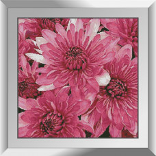 31868 Рожеві хризантеми. Dream Art. Набір алмазної мозаїки (квадратні, повна)