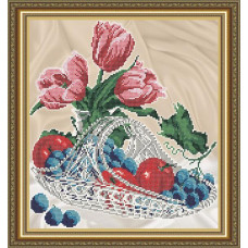 VKA4707 Яблука з виноградом в кришталі. ArtSolo. Схема на тканині для вишивання бісером