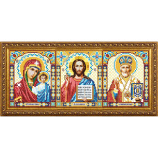 АР 1046 Триптих. БМ Казанська , Ісус , Св.Миколай. Повна скриня. Схема для вишивання бісером