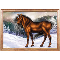 КС-061 Кінь на снігу. Магія канви. Схема на тканині для вишивання бісером