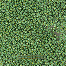 53800 10/0 чеський бісер Preciosa, 50 г, жовті смуги на зеленому, непрозорий полосатий