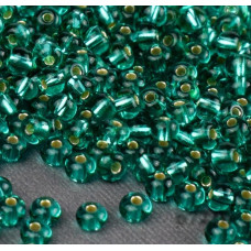 67210 10/0 чеський бісер Preciosa, 50 г, синьо-зелений, прозорий з сріблястою серединкою, рокайль