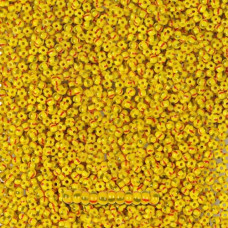 83590 10/0 чеський бісер Preciosa, 50 г, червоні та зелені смуги на жовтому, непрозорий полосатий