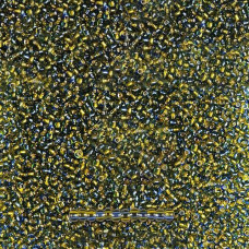 87733 10/0 чеський бісер Preciosa, 50 г, синій-жовтий, прозорий строкатий з блискучим срібним отвором