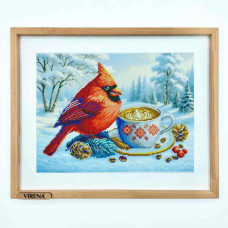 А3Н_580 Virena Заготовка для вишивки бісером - Кардинал червоний з кавою 36,5x27 см (схема на габардині)