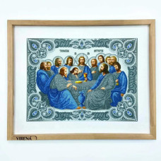 А3Р_341 Virena Заготовка для вишивки бісером - Ікона Таємна вечеря в сріблі та синьому кольорі 27х36,5 см (схема на габардині)
