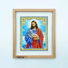А4Р 679 Virena Заготовка для вишивки бісером - Ісус з ягням в золоті, 19x23,5 см (схема на габардині)