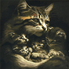 AA006 Кішка з котенятами, 50х50 см. Strateg. Картина за номерами (Стратег)