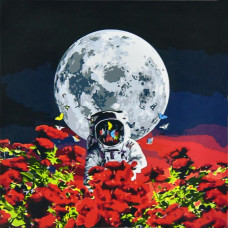 AA012 Космонавт на місяці, 50х50 см. Strateg. Картина за номерами (Стратег)
