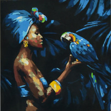AA018 Африканська дівчина з папугою, 50х50 см. Strateg. Картина за номерами (Стратег)