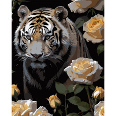 AH1180-19 Strateg Картина за номерами - Тигр у трояндах 40x50 см (на чорному фоні, Стратег) AH1180-19 Strateg Картина за номерами - Тигр у трояндах 40x50 см (на чорному фоні, Стратег)