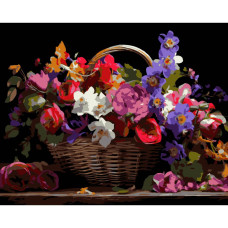 AH1213-19 Strateg Картина за номерами - Кошик різнокольорових квітів 40x50 см (на чорному фоні, Стратег) AH1213-19 Strateg Картина за номерами - Кошик різнокольорових квітів 40x50 см (на чорному фоні, Стратег)