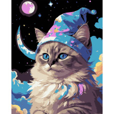 AH1219-17 Strateg Картина за номерами - Кіт серед зірок 40x50 см (на чорному фоні, Стратег)
