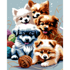 AH1226-19 Strateg Картина за номерами - Грайливі цуценята 40x50 см (на чорному фоні, Стратег)