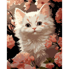 AH1229-17 Strateg Картина за номерами - Біле кошеня 40x50 см (на чорному фоні, Стратег)