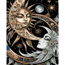 AH1238 Strateg Картина за номерами - Сонце і Місяць 40x50 см (на чорному фоні, Стратег)