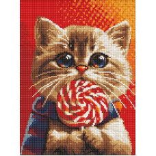 AMC20126 Ideyka Алмазна мозаїка - Котик із цукеркою, 30x40 см (круглі, без підрамника AMC20126) ©art_selena_ua