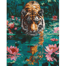 AMC20158 Ideyka Алмазна мозаїка - Тигр на полюванні, 40x50 см (круглі, без підрамника, АМС20158) ©art_selena_ua