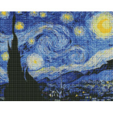AMC20169 Ideyka Алмазна мозаїка - Зоряна ніч, 40x50 см (круглі, голограмні стрази AB, без підрамника, АМС20169) ©Вінсент ван Гог