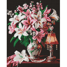 AMO20026 Ideyka Алмазна мозаїка - Витончені лілії 40х50 см (круглі, на підрамнику, АМО-20026) ©sophiia_іllustrations