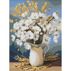 AMO20053 Ideyka Алмазна мозаїка - Білі маки і пшениця 30х40 см (круглі, на підрамнику, АМО-20053) ©art_selena_ua