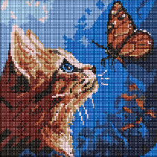 AMO20076 Ideyka Алмазна мозаїка - Котик та метелик 30х30 см (круглі, на підрамнику, АМО-20076) ©art_selena_ua