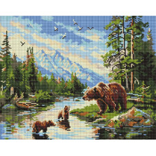 AMO20089 Ideyka Алмазна мозаїка - Ведмедиця і ведмежата 40x50 см (круглі, на підрамнику, AMO20089) ©art_selena_ua