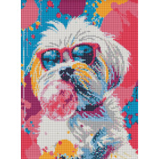 AMO20097 Ideyka Алмазна мозаїка - Зухвалий пес у рожевому 30х40 см (круглі, на підрамнику, АМО-20097) ©art_selena_ua