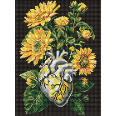 AMO20178 Ideyka Алмазна мозаїка - Соняшники та серце 30х40 см (круглі, на підрамнику, АМО-20178) ©art_selena_ua