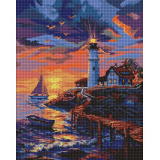 AMO20195 Ideyka Алмазна мозаїка - Маяк біля моря, 50x40 см (круглі, на підрамнику AMO20195) ©art_selena_ua