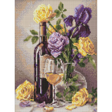 AMO20221 Ideyka Алмазна мозаїка - Вино та букет квітів, 30x40 см (круглі, на підрамнику AMO20221) ©art_selena_ua