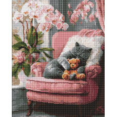 AMO20264 Ideyka Алмазна мозаїка - Муркотливий котик, 40x50 см (круглі, на підрамнику AMO20264) ©art_selena_ua