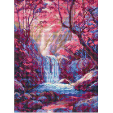 AMO20288 Ideyka Алмазна мозаїка - Водоспад у рожевих тонах, 30x40 см (круглі, на підрамнику AMO20288) ©art_selena_ua