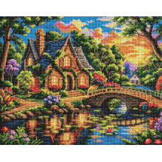 AMO20562 Ideyka Алмазна мозаїка - Будиночок над озером, 50x40 см (круглі, на підрамнику AMO20562) ©art_selena_ua