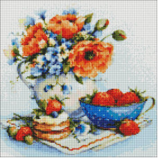 AMO7093 Ideyka Алмазна мозаїка - Яскрава полуниця, 40x40 см (круглі, на підрамнику, в обкладинці, AMO7093)