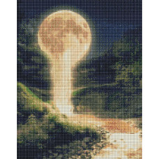 AMO7168 Місячний водоспад. Ideyka. Набір алмазної мозаїки на підрамнику (круглі, повна) (Ідейка АМО7168)