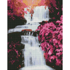 AMO7236 Тропічний водоспад. Ideyka. Набір алмазної мозаїки на підрамнику (круглі, повна) (Ідейка АМО7236)