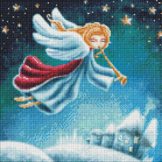 AMO7318 Різдвяний ангел ©Elena Schweitzer. Ideyka. Набір алмазної мозаїки на підрамнику (круглі, повна) (Ідейка АМО7318)
