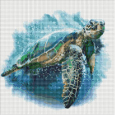 AMO7430 Блакитна черепаха. Ideyka. Набір алмазної мозаїки на підрамнику (круглі, повна) (Ідейка АМО7430)