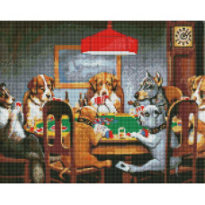 AMO7509 Собаки грають в покер ©Кассіус Кулідж. Ideyka. Набір алмазної мозаїки на підрамнику (круглі, повна) (Ідейка АМО7509)
