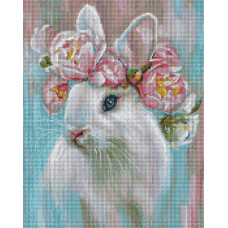 AMO7531 Білосніжний кролик ©Юлія Томеско. Ideyka. Набір алмазної мозаїки на підрамнику (круглі, повна) (Ідейка АМО7531)