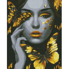 AMO7723 Дівчина із золотими метеликами ©art_selena_ua. Ideyka. Набір алмазної мозаїки на підрамнику (Ідейка АМО7723)