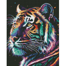 AMO7742 Фантастичний тигр з голограмними стразами (AB) ©art_selena_ua. Ideyka. Набір алмазної мозаїки на підрамнику (круглі, повна) (Ідейка АМО7742)