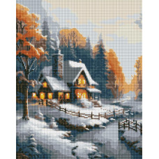 AMO7831 Зимовий будиночок з голограмними стразами (AB) ©art_selena_ua. Ideyka. Набір алмазної мозаїки (круглі, повна) (Ідейка АМO-7831)