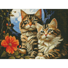 AMO7853 Чарівні котики ©art_selena_ua. Ideyka. Набір алмазної мозаїки (круглі, повна) (Ідейка АМO-7853)