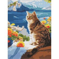 AMO8129 Ideyka Алмазна мозаїка - Мрійливий котик, 30x40 см (круглі, на підрамнику, АМО-8129) ©art_selena_ua
