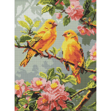 AMO8164 Ideyka Алмазна мозаїка - Весняні канарки, 30x40 см (круглі, на підрамнику, АМО-8164) ©art_selena_ua