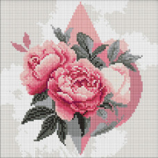 AMO8230 Ideyka Алмазна мозаїка - Геометричні фігури з півоніями 30х30 см (круглі, на підрамнику, АМО-8230) ©art_selena_ua